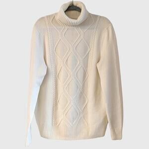Joseph Abboud Men's M Cream Cable Knit Turtleneck Sweater Cotton Blend